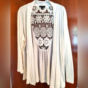 Lane Bryant Cream Open-Front Cardigan